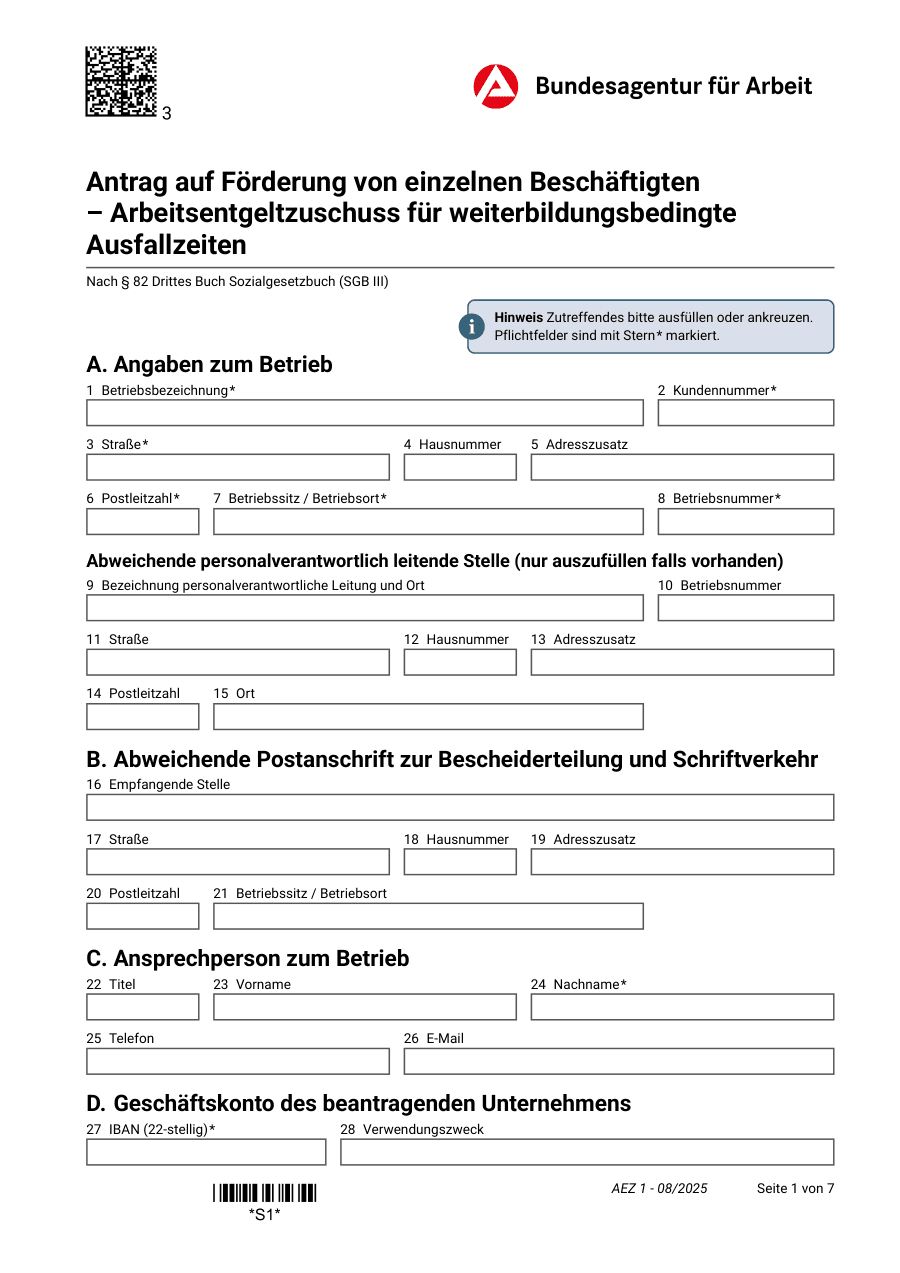 Vorschau des BA-Dokuments Antrag auf Arbeitsentgeltzuschuss