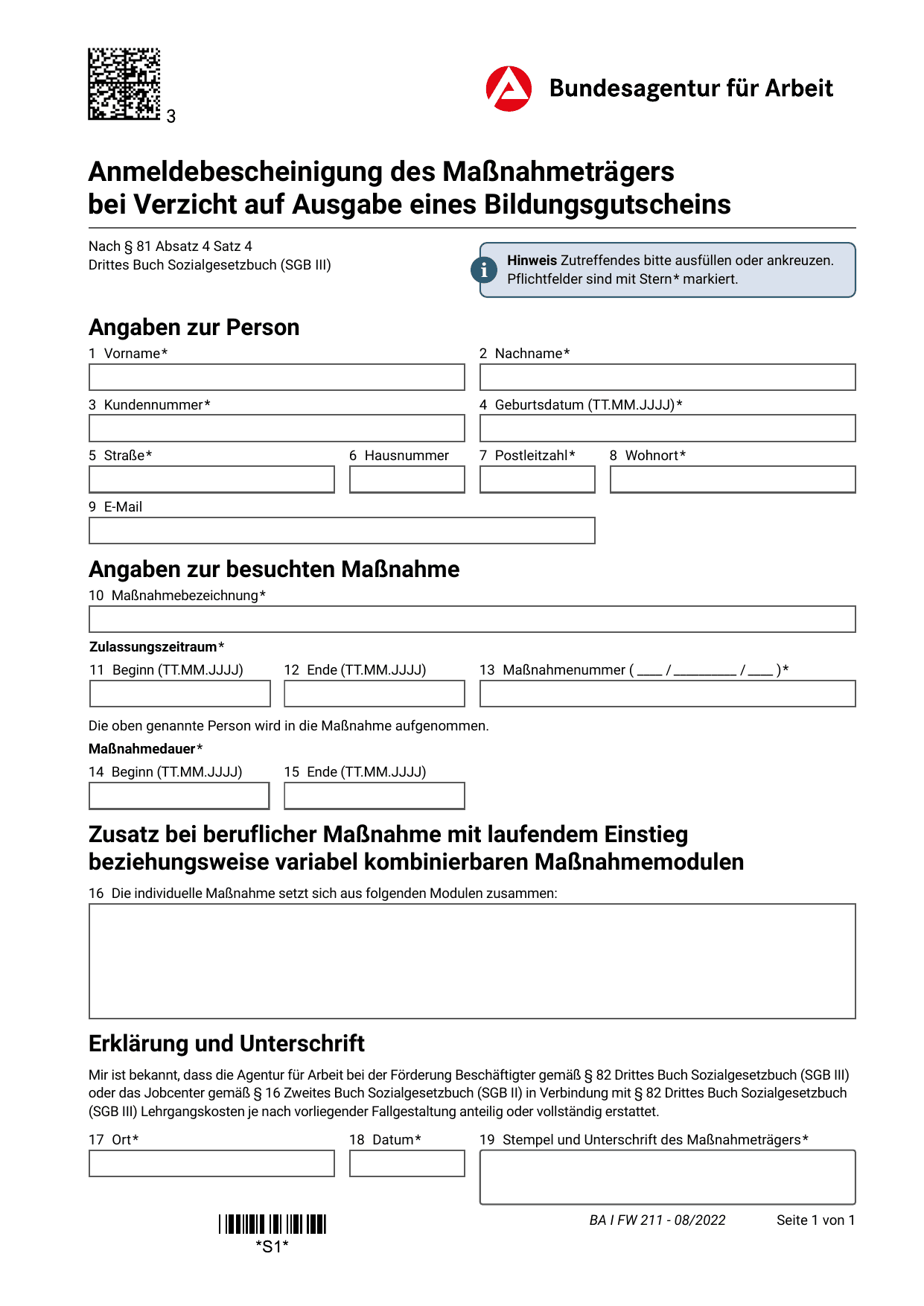 Vorschau: Anmeldebescheinigung